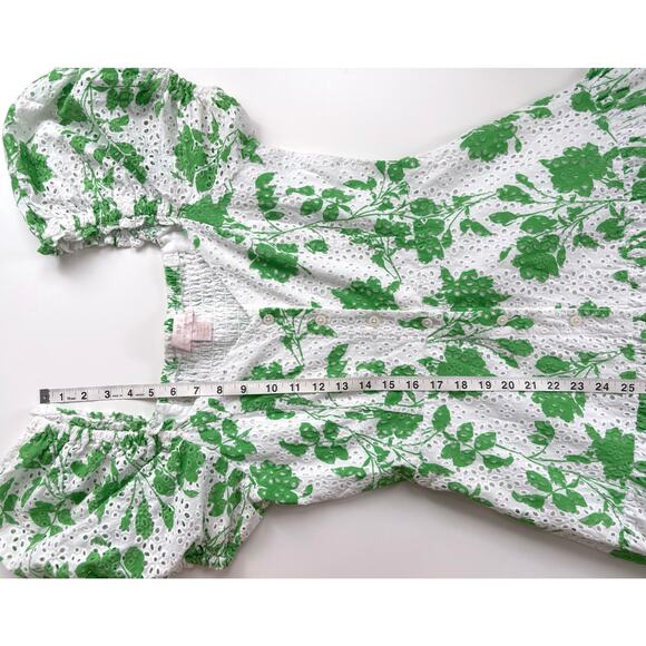 Rachel Parcell Stencil Eyelet Puff Sleeve Floral Midi Dress Size Medium Cottage - Picture 12 of 13